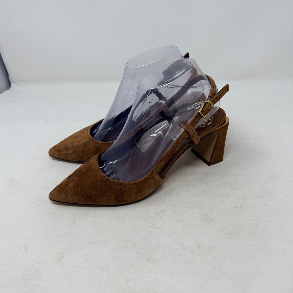 Vince Camuto Slingback Pumps Brown 7M Suede Pointed Toe Block Heel Professional